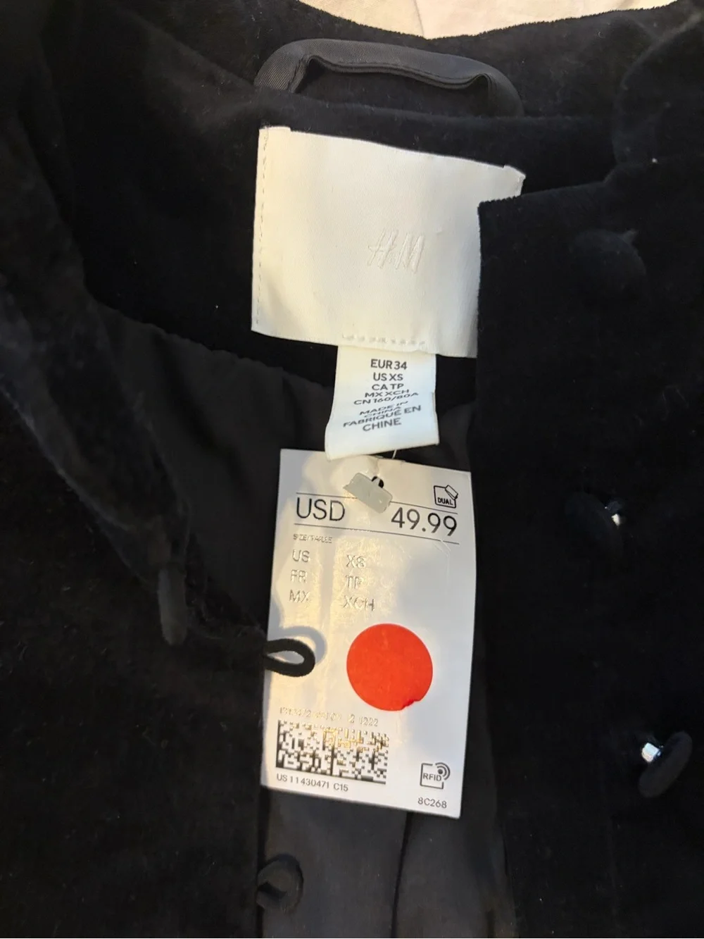 H&M Black Velvet Peplum Blazer with Covered Buttons